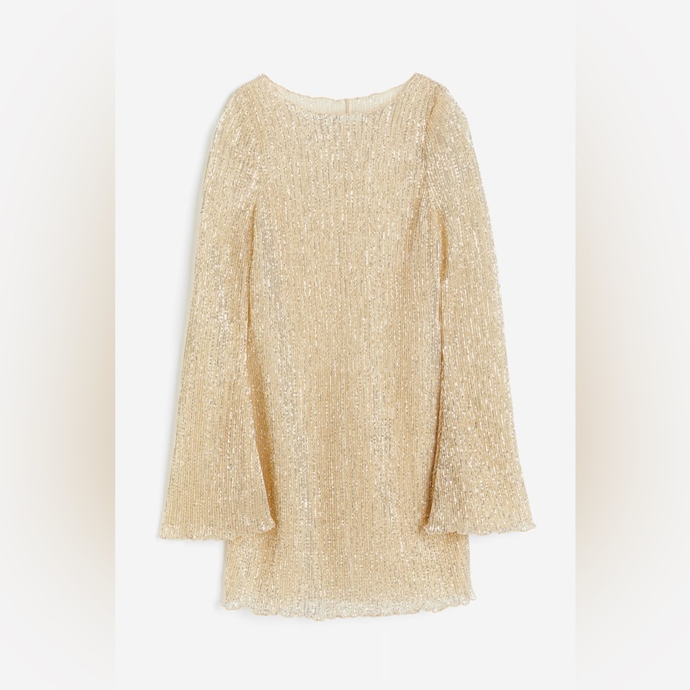 H&M Sheer Sequin Gold Dress